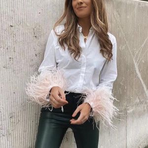 Bloups feminina Mulheres Sexy Manga longa de manga longa Cardigan de penas Top Top Vintage Faux Fur Pão botão para baixo de lapela de cor sólida Y2K Blouse