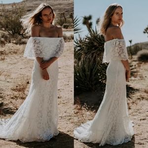 Bohemian Lace Mermaid Wedding Dresses Bateau Neck Sexy Long Bridal Gowns Summer Boho Beach Vestidos De Novia 2023