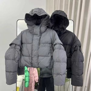 Kvinnor Down Parkas 2023 Winter Puffer Jacket For Women White Duck Down Coat Warm Short Hooded Removable Sleeve Loose Fashion Windproect Outerwear ZLN231109