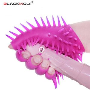 Brinquedo sexual massageador lobo preto luvas de pico para masturbação masculina vibrador de dedo erótico produtos para casais homem
