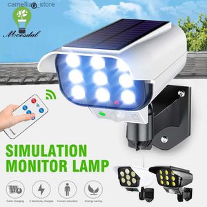 Luzes de parede solares LED Luz de parede com sensor solar à prova d'água Sensor de movimento externo Simulação Câmera de vigilância Luz Porta de jardim Escadas de estrada dianteiras Q231109