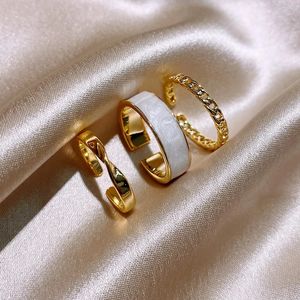 Band Rings Korean fashion jewelry simple round three piece open ring white oil dripping women's daily versatile ring 231108