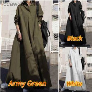 Basic Casual Dresses Autumn loose long sleeve big swing solid color cotton hemp national style wide dress T231109