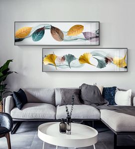 Abstract Green Orange Yellow Feather Canvas Art Modern Wall Pictures for Living Room Aisle Nordic Ginkgo Biloba Affischer Prints1698810