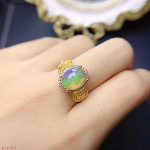 Anillos de racimo, joyería Natural, Plata de Ley 925, anillo ajustable de ópalo claro para mujer, fiesta, cumpleaños, se comprometió, regalo de matrimonio, año