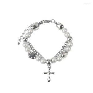 Charm Bracelets Sweet And Cool Stitching Reflective Pearl Bracelet Crystal Gothic Jewelry C1FC