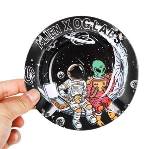 Alien Design Round Rolling Tray Raucherzubehör Pink Leady Metal Cartoon Pattern 138 * 18mm Für Tabak Dry Herb Grinder Haushalt Clutter Storage Plate