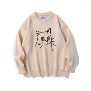 Herrtröjor hip hop mode tröja pullover män kattunge stickad konst harajuku manlig streetwear toppar avslappnad