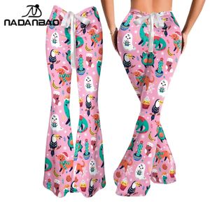 Calças femininas Capris NADANBAO Natal Mulheres Flare Calças Papai Noel Boneco de Neve Padrão Lace-Up Calças 3D Impresso Casual Streetwear Xmas Gift Bottom 231108