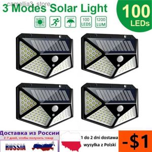 Solar Wall Lights 2 4 Pcs 100 LED Solar Wall Lights Outdoor Solar Lamp PIR Motion Sensor Solar Powered Sunlight Street Light for Garden Light Q231109