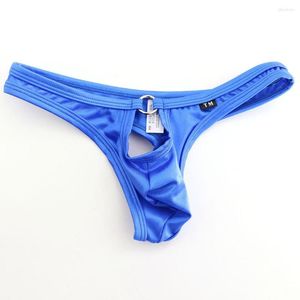 Underpants T-back Thongs Mens Front Open Hole G-string Man Hollow Out Erotic Lingerie Soft Stretch Underpant Bulge Pouch Panties