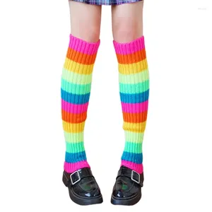 Skarpetki damskie E15e 80S retro impreza żebrowana dzianinowa Rainbow Multicolor Striped Foot Cover Rękaw Tańca Taniec Sport