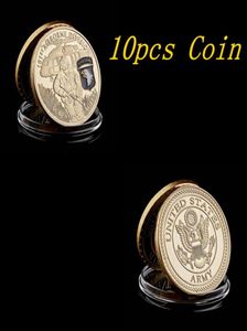 10st Förenta staternas armé 101: e luftburna avdelning Craft Gold Plated 1oz Challenge Coins W Display Holder5870860