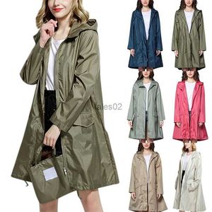 Rain Wear Waterproof Women Raincoat Rainwear Men Hooded Rain Coat Solid Color Portable Fold Thin Zipper Rainwear Outdoor Rain Cover zln231109