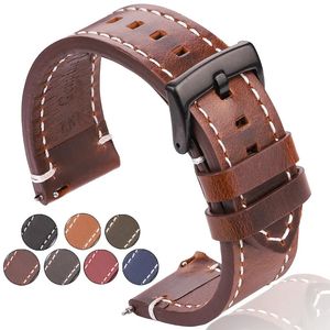 İzle Bantlar Yağ Balmumu İnek Deri Saat Bantları Galaxy Watch 3 4 5 Strap Erkekler Kalın 7 Renk Bilek Bandı 18mm 20mm 22mm 24mm Kemer 231109