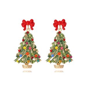 Модные серьги-гвоздики с блестящими цирконами, висячие серьги в форме рождественской елки для женщин, красочные стразы, рождественские универсальные украшения для вечеринок 231109