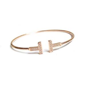 Original brand Micro diamond drill double T open bracelet female hand vibrato tiktok ring jewelry accessories circle With logo