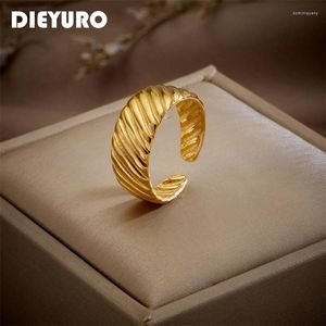 Cluster Rings DIEYURO 316L Stainless Steel Gold Color Spiral Open Ring For Women Simple Girls Jewelry Fashion Party Birthday Gifts Bague