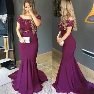 Burgundry Elegant Mother of The Bride Dresses Lace Off Shoulder Mermaid Elastic Satin Floor-Length African Evening Gowns Draped Mother's Dress Wedding Guest