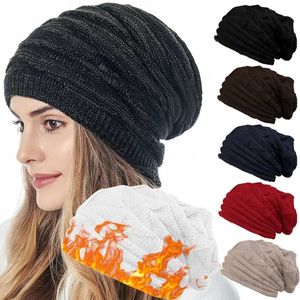 Beanieskull Caps stickade baggy beanie överdimensionerade vinterhattskidskidor slouchy skallies beanies kvinnor män vikande mjuk ull varm unisex 231109