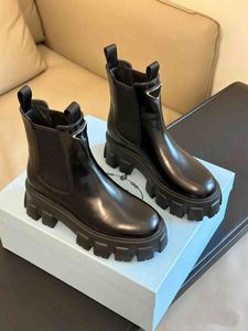 Schwarze, matte Lackschuhe, Stiefeletten, Monolith, gebürstete Stiefel für Damen, Stiefeletten aus Leder, Chelsea-Stiefel mit Stollensohle, Winter-Luxus-Designer-Keilabsatzschuhe für Damen, Größe 35–41