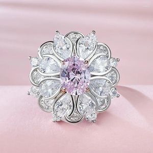 Cluster-Ringe 2023 Fashion Fireworks Papalacha Ring Mädchen 925 Sterling Silber Rosa Diamant