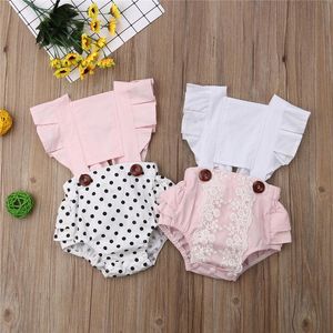 Mumpsuits Baby Rodper Conjunto de macacão infantil Macacão geral Meninas de mangas 2023 Vestido de verão DOT FLORAL Roupas casuais