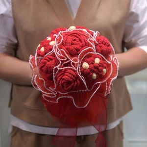 Wedding Flowers Bouquet For Bride Crochet Handmade Rose Artificial Bridal Tossing Valentine's Day Birthday Gift