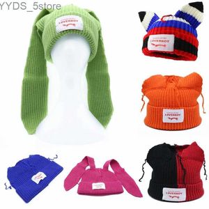 Beanie/Skull Caps 2023 NEW Cute Fashion Hooded Lover Boy Ear Knit Double-layer Warm Fox Ear Woolen Hat Niche Design Hip-hop Personality Cold Hat YQ231108