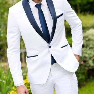 Ternos masculinos Blazers Moda Branco Groomsman Noivo Smoking Azul Marinho Xale Lapela Homens Terno Slim Fit 2 Peça Homens Blazer Traje Homme JacketPants 231109