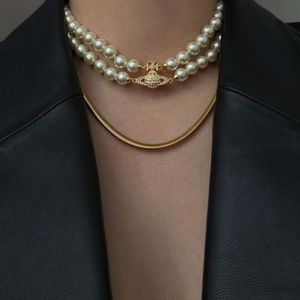 Designer jewelry braceletMagnet clasp Saturn pearl necklace double layer choker high version collarbone chain high-end accessory011