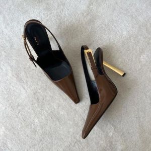 Präglad patent läder slingback pumpar guld-ton metall spänne stilett klackar kvinnor slip-on högklackade lyxdesigners kvällsfest skor