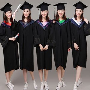 Dopklänningar 6Style University Graduation Gown Student High School Uniforms Class Wear Academic Dress for Adult Bachelor Robeshat Set 230408