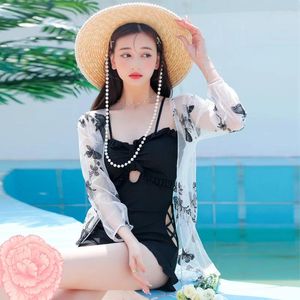 Women's Swimwear Fairy Swimsuit Female INS Sexy Bikini One-piece Flat Angle To Show Slimming Belly Long Sleeve Lace