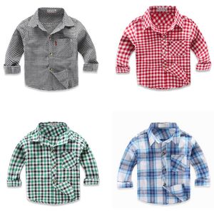 Barnskjortor Spring Long Sleeve Boy's Shirts Casual Turn-Down Collar Camisa Masculina Bluses For Children Barn Clothes Baby Boy Plaid Shirt 230408