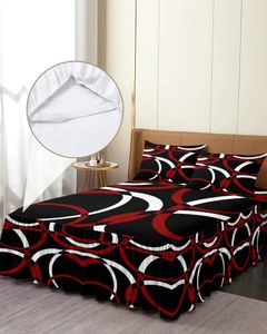 Saia de cama geométrica abstrata arte moderna vermelho elástico colcha com fronhas capa colchão conjunto cama folha