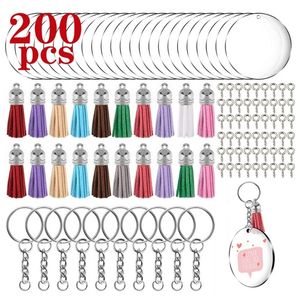 Keychains Lanyards 200 Pcs Acrylic Keychain Blanks Kit with Key Rings Jump Rings Round Clear Discs Circles Colorful Tassel Pendants for DIY 230408