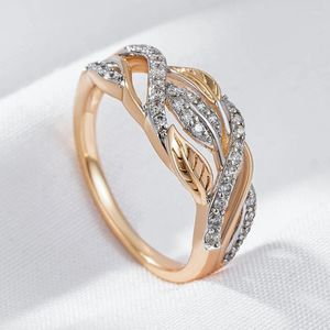 Wedding Rings Wbmqda Luxury Leaf Shape Zircon Ring For Women 585 Rose Gold Silver Color Mix Sparkling Bridal Engagement Jewelry Gifts