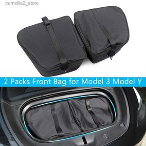 Organizador de carro Bolsa de armazenamento de porta-malas frontal portátil para Tesla Modelo 3 Modelo Y 2016-2022 Bolsa organizadora de armazenamento Frunk com alças Acessórios de carro Q231109