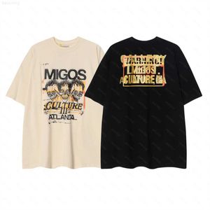 Men's T-shirts Galleries Dept Harajuku 23ss Vintage Washed Gold Stamp Letters Migos Printed t Shirt Loose Oversized Hip Hop Unisex Short Sleeve Tees Fdf