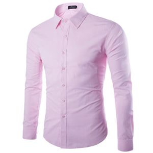 Camisa inteira rosa masculina chemise homme moda manga longa slim fit negócios camisas sociais masculinas causal cor sólida camisas masculinas 1903
