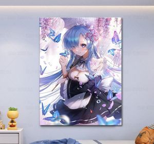 Картины Re Zero Rem Япония Классическая цельная настенная живопись на холсте Плакат на скандинавскую тему Аниме Печать HD Картинки Гостиная Комната для девочек Dec7194096