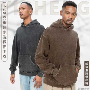 Новинка 2023 года, мужские и женские свитера, модный брендовый свитер Essentialsweatshirt, 420 г, потертые старые свитера в американском стиле, однотонный пуловер с капюшоном для пары High Street, пуловер с капюшоном {категория}