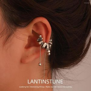 Backs Earrings Cool Metal Irregular Stones Round Clip For Women Punk Personality Black Tassel Charm Jewelry Party Nightclub Gifts N230