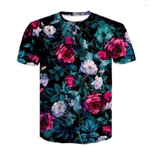 Herrar t skjortor märke män klädskjorta rose blomma 3d tryckt tshirt mode rolig högkvalitativ kortärmad tecknad sommar