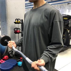 Herr t-skjortor muskelbröder solid färg lös passning kostym casual träning träning lång ärm t-shirt pullover nack hoodie