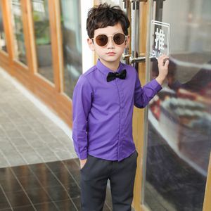 Kids Shirts Turn Down Collar Formal Dress Boys Shirts Long Sleeve Wedding Children Shirt Cotton Teenage Student Uniform 3 To 10 Years 230408