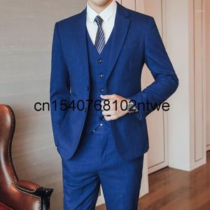 Męskie garnitury Blazers Autumn Suit Suknia ślubna Trzyczęściowa Slim Fit Korean Mini 6726