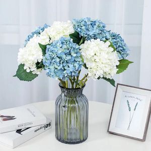 Flores decorativas 5 ramos azul alta simulação hortênsia flor de seda artificial casa decoração de casamento