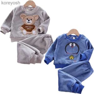 Pyjamas Neue Herbst Winter Baby Kleidung Pyjamas Sets Mädchen Pyjamas Kinder Warme Flanell Fleece Catoon Bär Kinder Nachtwäsche Hause Anzug 0-6YL231109